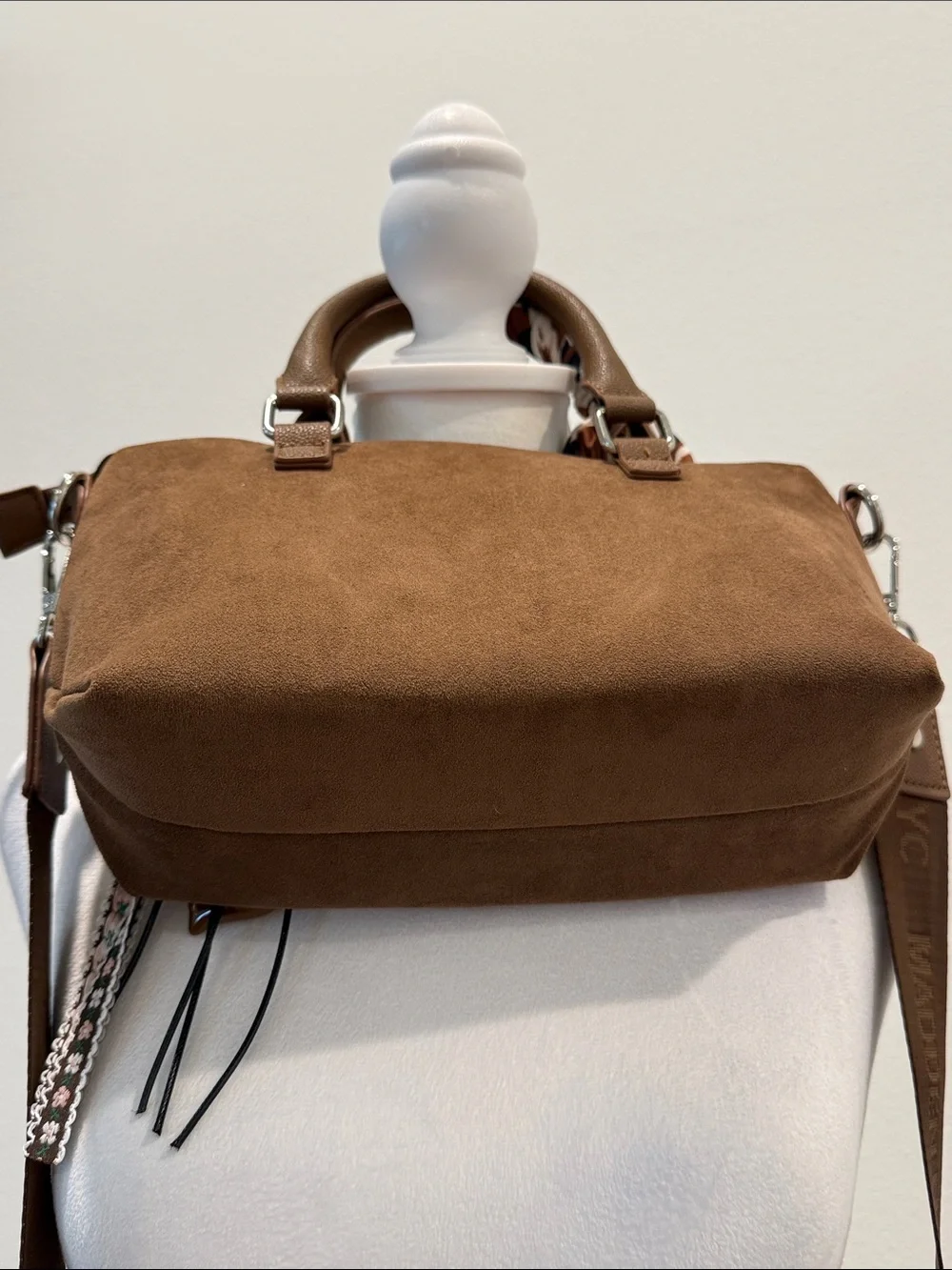 Madden NYC Slouchy Top Handle Satchel Cognac Color Faux Suede NWOT - Picture 12 of 16
